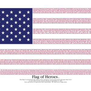 Flag featuring the names of all the innocents killed on 9/11