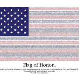 Flag featuring the name of all those killed on 9/11