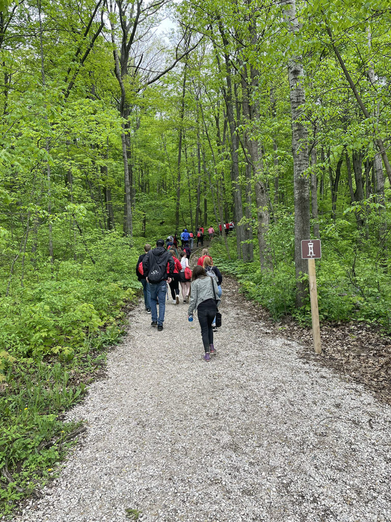 Students hiking on the Ice Age Trail