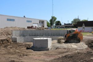 The concrete base curing in at the site.